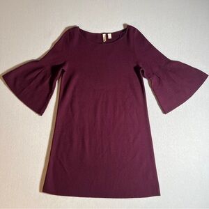 Anthropologie Moth Chester Dress w/ Bell Flare Sleeves in Red Plum Purple, Small